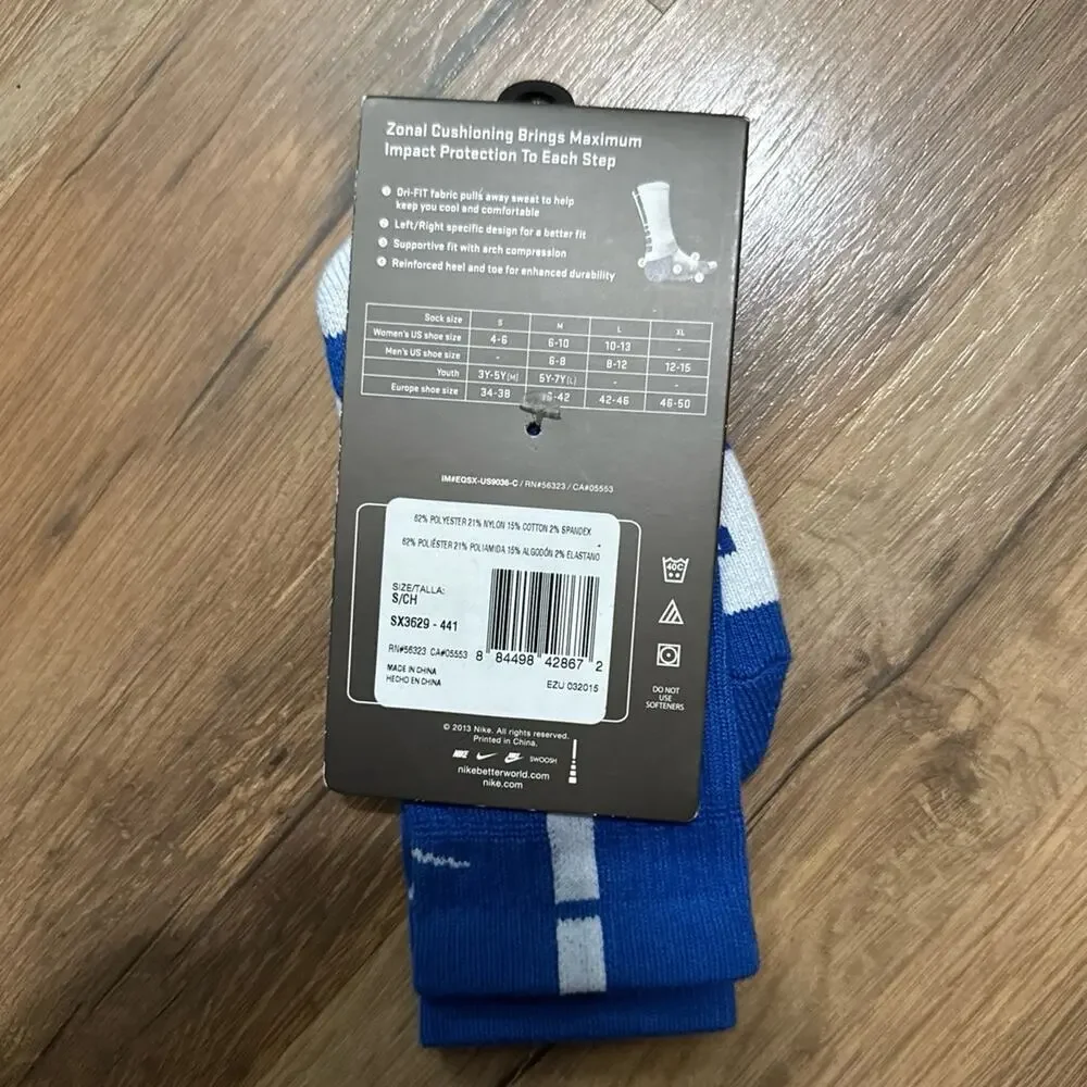 2013 Nike Elite Cushioned Basketball Dri-Fit Vintage Royal Blue White Crew Socks